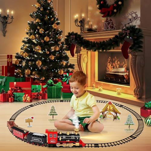 Hot Bee TRAIN-240109 Set - Christmas Tree Train Toys For Boys With Smokes, Lights And Sound, Toy Train Set For Under Christmas Tree, Toddler Model Trains For 3 4 5 6 7 8+ Years Old Kids Christmas Toys Gifts thumb #5