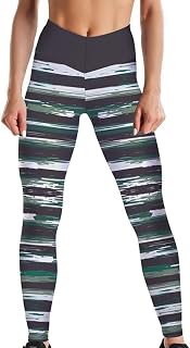 YOUHU Women Stretch Leggings,Green Stripes 3D Digital Print Blue Slim Butt Lift Leggings Scrunch High Waist Gym Leggings Tummy Control Yoga Pants Fitness Trousers