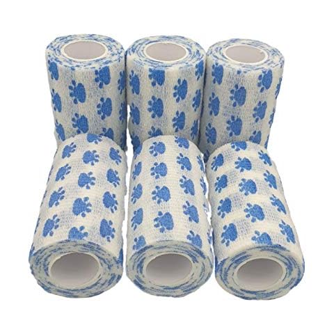 PintoMed - 6 DOG BLUE PAW Cohesive Bandage Stretched 6 Rolls x 10cm x 4.5m Self-adhesive Flexible Bandages, Professional Quality, First Aid Sports Wrap Bandages - Pack of 6 Cover