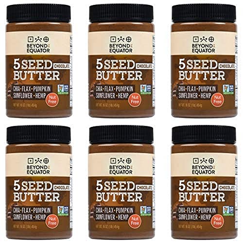 BEYOND THE EQUATOR 5 Seed Butter [Chocolate] - Sunflower Seed, Chia Seed, Flax Seed, Pumpkin Seed, Hemp Hearts Seed. No Peanuts & Tree Nuts. Allergy-Friendly Peanut Butter Alternative - 16 oz (6 Pack)