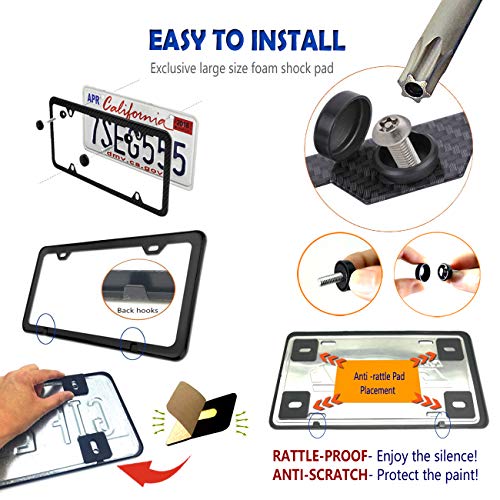 Aootf Carbon Fiber License Plate Frame Anti Theft Car Tag Holder, 2