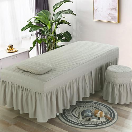 ZYFAB Solid Color Beauty Salon Bedspread,Massage Bed Bed Skirt Thick Massage Table Sheet Set Beauty Bed Cover with Face Rest Hole,Gray,80 * 190cm