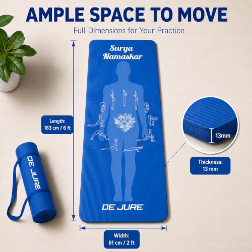 Image of De Jure Fitness Yoga Mat for Women and Men, 10mm Extra Thick Non-Slip NBR Exercise Mat for Yoga, Pilates, Gym & Floor Workouts - with Carry Strap