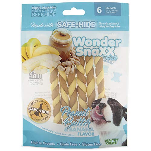 Healthy Chews Wonder Snaxx Dog Chews, Peanut Butter and Banana Twists, Bag of 6 Chews