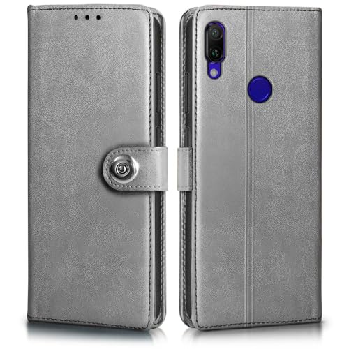 Image of WOW IMAGINE Shock Proof Flip Cover Back Case for Xiaomi Mi Redmi Note 7 | 7 Pro | 7S (Magnetic Button Flip Case | Wallet Pockets & Stand | Leather Finish | Stone Grey)