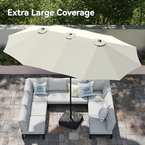 Image of PHI VILLA 15ft Large Outdoor Patio Umbrella with Base Included, Ivory