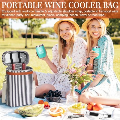 Image of Wine Lovers Gifts Basket for Women Birthday Gifts, Wine Cooler Bag Gift Set | Christmas Wine Basket Gift Set for Women Wine Lovers Mom Friend, Wines Tote Bag Carrier w / Tumblers & Wines Accessories Set
