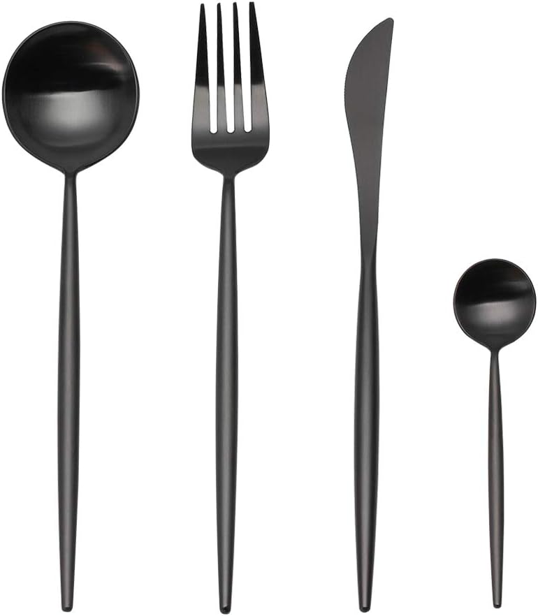Stainless Steel Flatware Set, Morgiana 4-Piece Flatware Cutlery Set Including Fork Spoons Knife Tableware for Home,Hotel,Restaurant (Black)