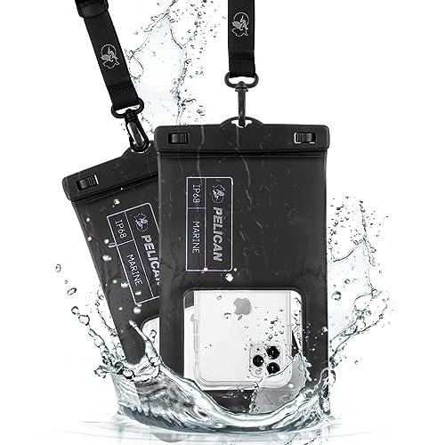 Pelican 2 Pack Marine - IP68 Waterproof Phone Pouch (XL Size) Floating Waterproof Phone Case - Beach Cruise Ship Travel Essentials - Works with All Phones - Detachable Lanyard - Stealth Black