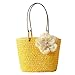 XLHH Damen Stroh Handtasche Tote, Sommer Strand Tasche Blumen Deko Schultertasche mit Ledergriffe Henkeltasche Einkaufstasche Basttasche (Gelb)