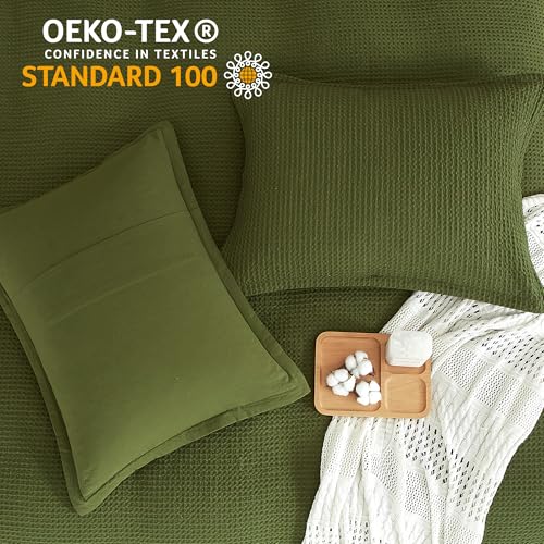 SE SOFTEXLY Waffle Duvet Cover King, 100% Cotton Waffle Weave Bedding Duvet Cover Set, Soft and Breathable Comforter Cover for All Season, 3 Pieces Including Pillow Shams(Green, 104”x90”)