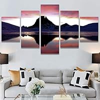 SIGNWIN 5 Panel Canvas Wall Art Sunset in The Mountains for Home Decorations Ready to Hang - 60