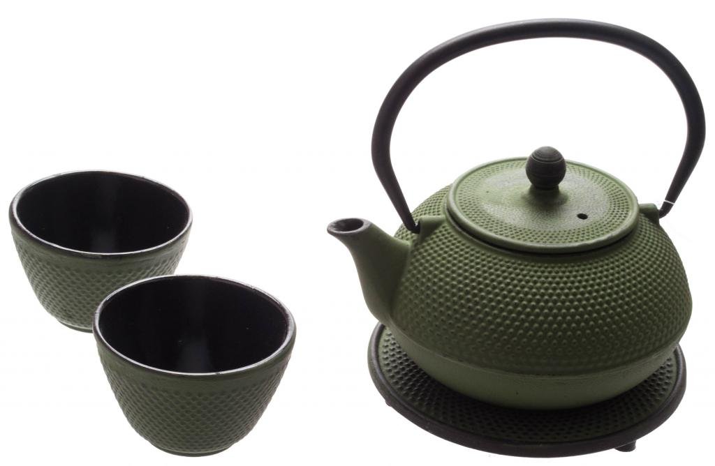 New Star International T8030 Cast Iron ARR Tea Set with Trivet, 21 Ounce, Green