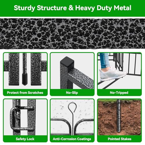 Image of Kfvigoho Heavy Duty Dog Fence Outdoor 8 Steel Panels 32 inch Height | Square Steel Pipe with Reinforced Crossbars, 18FT 25 Sq.ft Portable Dog Fence Outdoor for Yard & RV Camping, Snowy Black