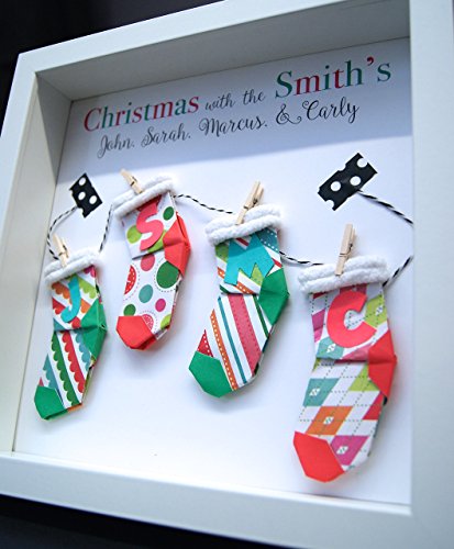 Generic Personalized Family Christmas Gift Paper Origami Stockings With Names And Initials Shadowbox Frame Custom Wall Art Gift thumb #2