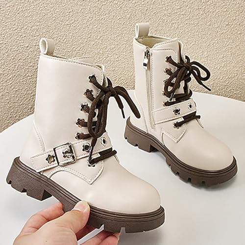 IWIHMIV Girls Ankle Boots Boys Leather Hiking Snow Boots With Side Zipper Lace Up Slip On Ankle Casual Walking Boot2