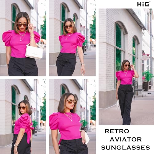 Vintage Square Aviator Sunglasses for Women Men Trendy 70s Double Bridge Frame UV400 Protection Shades3