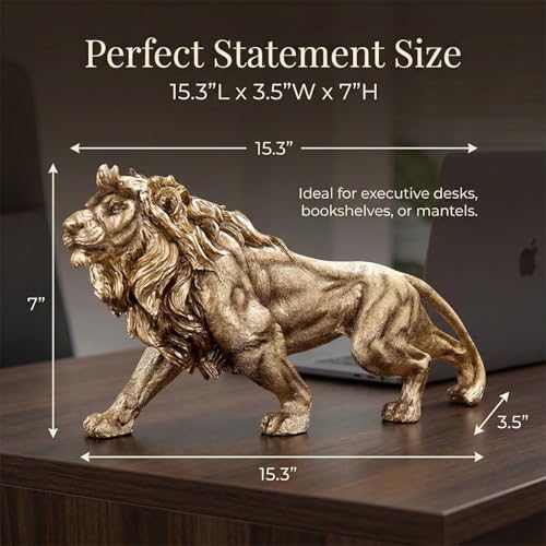 Estatua de león de 15 pulgadas en resina color dorado miniatura 2