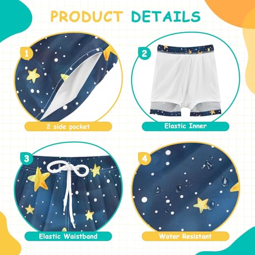 Bolaz Toddler Boys Swimwear Swim Trunks with Compression Liner 4T Stars in Dark Nigh4
