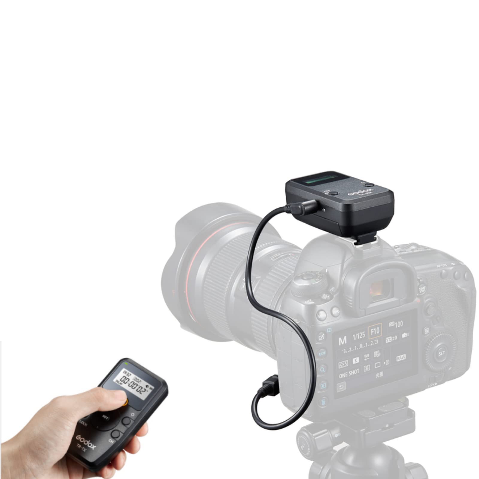 Godox Kabelloses Auslöser-Set der TR-Serie für Nikon, Integrierte 2,4-G-Funk-Timer-Fernbedienung mit Kabeln, Unterstützt Zeitraffer, Belichtungstimer und mehrere Aufnahmemodi(TX+RX+N1+N3)