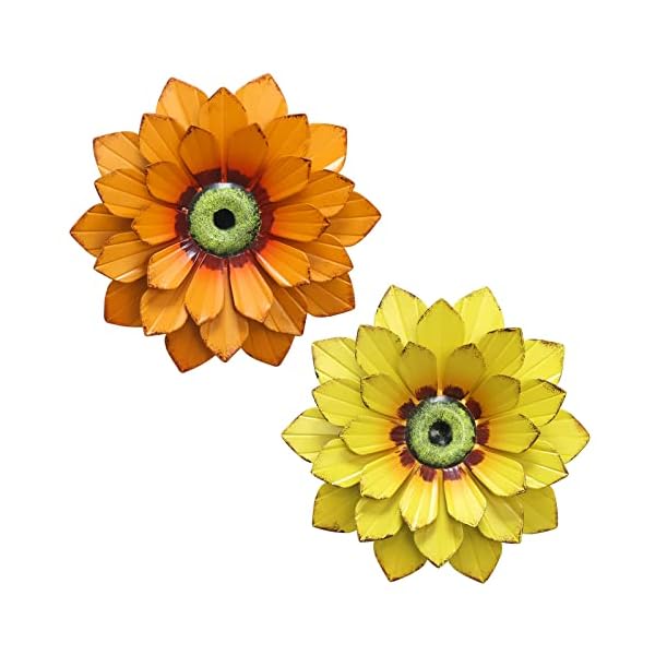 hogardeck Metal Sunflower Wall Decor - 2 Pcs 9'' Outdoor Wall Art Metal Flower Backyard Decorations Sunflower Kitchen Bathroom Decor Hanging for Indoor, Outdoor, Living Room, Bedroom