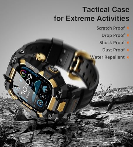Image of ULTIMAL Rugged Case with Band for Apple Watch 49mm,Compatible with Apple Watch Ultra 3 /2 /1, Military Grade Shockproof Bumper Cover for iWatch Tactical Band Men (49mm,Gold)