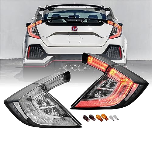 USR DEPO 17-21 10th Gen Civic UPGRADE JDM White Out Reflector All Clear Lens LED Rear Tail Lights (Left + Right) Compatible with 2017-2021 Honda Civic FK 5D Hatchback (Plug and Play, 4 PC Set)