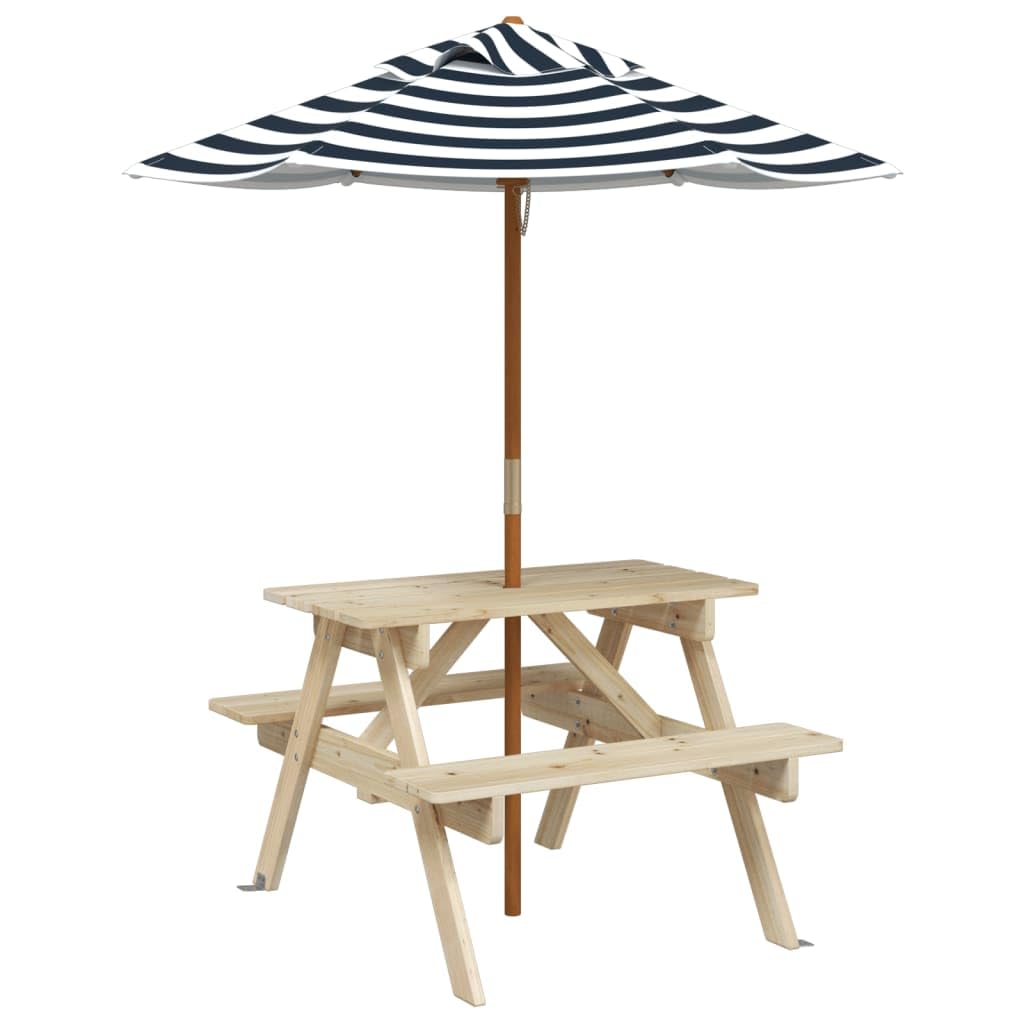 Tavolo da picnic da giardino con ombrellone, tavolo per bambini in legno massiccio di abete, tavolo e panca 2 in 1 per terrazze ed esterni, robusta struttura a forma di A, resistente