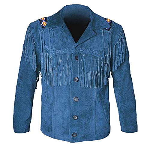 Image of LEATHERAY Western Leather Jackets for Men Cowboy Leather Jacket and Fringe Beaded Coat Suede Leather shirt