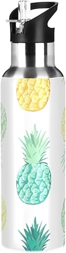 Botella de agua aislada de 20 onzas, botella de agua deportiva sin BPA aislada para gimnasio, viajes al aire libre, escuela, mezcla de piña fresca