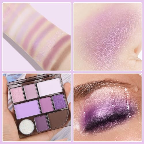 Boobeen Purple Smoky Eyeshadow Palette, 9 Colors Eye Shadow Powder for Women, Matte Glitter Eyeshadow Makeup with Long Lasting Color - Image 5