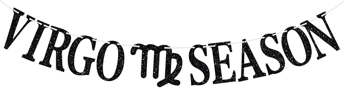 Virgo Season Banner, Happy Birthday Virgo Bunting Sign in Augest/September, Big Virgo Energy, 12 Zodiac Constellation Theme Birthday Party Decoration Supplies, Black Glitter