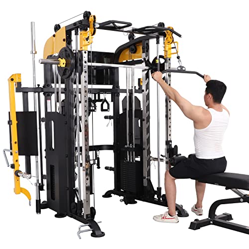 Altas Strength Smith Machine With Lever Arms Pulley Ratio 2:1 Squat Rack Pull Up Bar Upper Body Strength Training Leg Developer Light Commercial Home Gym Strength Training 3061B #TOP6