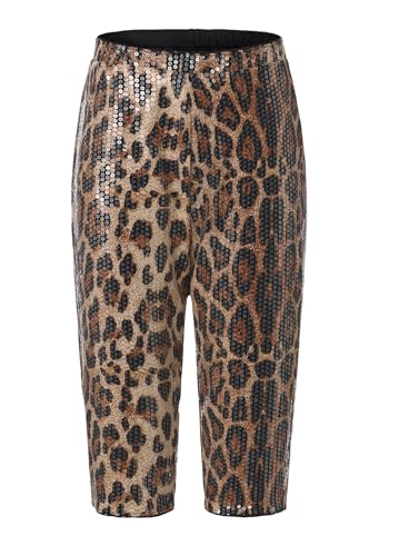 Women's Cheetah Print Pants Sequin High Elastic Waist Y2K Knee Length Capri Leggings