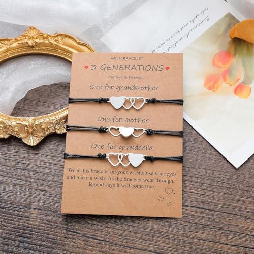 Mothers Day Birthday Gifts for Grandma Mom Daughter Matching Heart Bracelets for 3 Generations Bracelet Set for Mom and Daughter Grandmother Granddaughter Generation Gift4