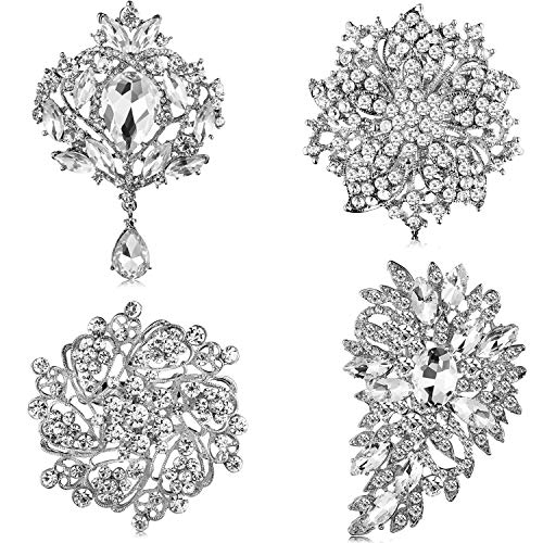 Geyoga 4 Pieces Women's Brooches Set Crystal Rhinestone Brooches Vintage Wedding Brooches for Banquet Wedding Daily Supplies (Style Set 2)