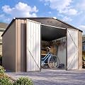 AECOJOY 8' x 10' Large Waterproof Metal Outdoor Storage Shed, Heavy Duty Garden Tool Shed with Lockable Ventilated Double Doors, Outside Storage for Backyard, Patio - Gray