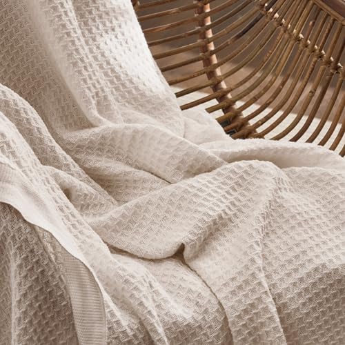 Image of Bedsure 100% Cotton Blanket King Size for Bed - Cooling Breathable and Soft for Summer, Thick Cozy Waffle Weave Blanket Gifts for Women, Beige, 104x90 inches