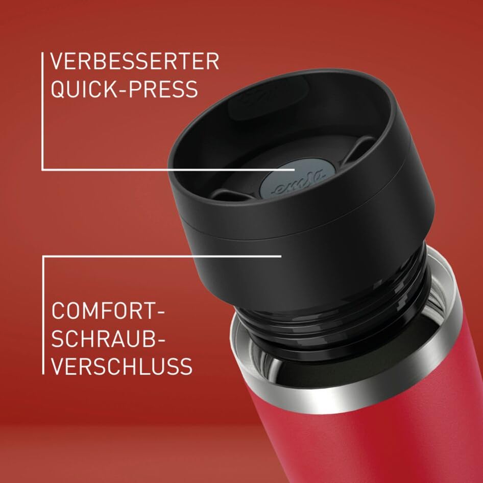 Emsa N2023750 Travel Mug Classic Isolierbecher 0,5 Liter, neuer Komfort Schraubverschluss, Pulverbeschichtung, Edelstahl, 360 Grad Trinköffnung, Rot 5