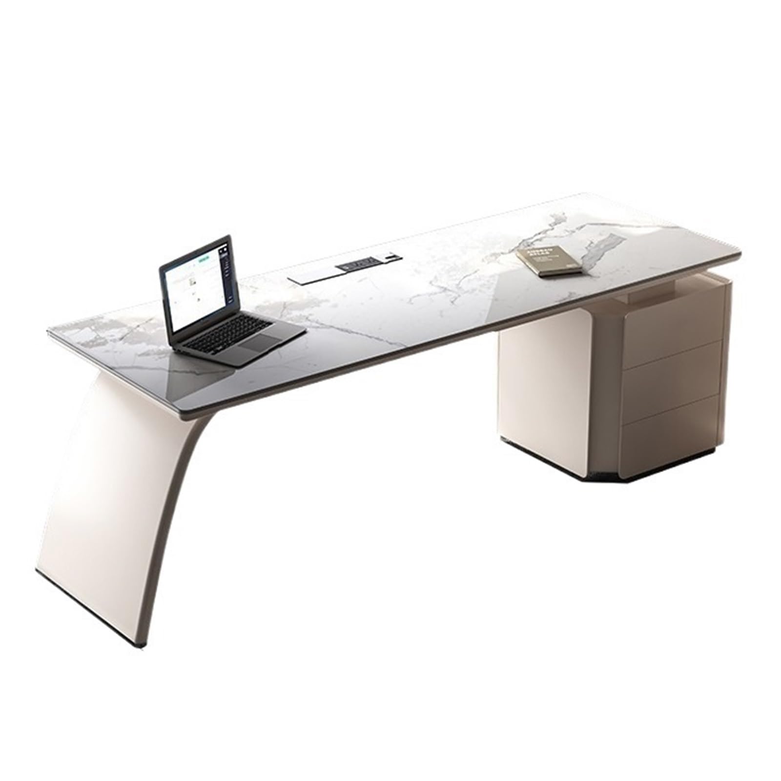 Acrittura Scrivania direzionale da ufficio con piano in lastra di roccia mobiletto portaoggetti(M)