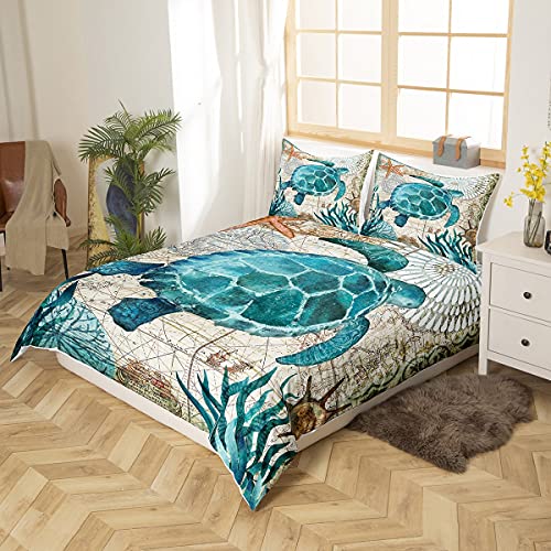 Loussiesd Double Duvet Cover Set Turtle Sea Animal Pattern Quilt Cover Set 3D Print Lightweight Soft Microfiber Kids Ocean World Bedding Sets with Zipper Closure 3 Piece (200x200cm) - Image 2