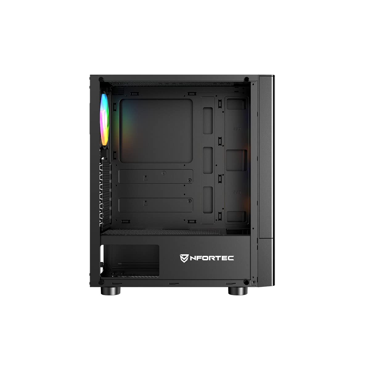 Nfortec - CAELUM Case per PC da gioco Mid Tower (ATX), 3x ventole ARGB da 120 mm incluse, rete frontale, vetro temperato laterale, nero