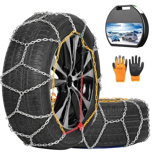 Snow Chains, Wear-Resistant High Carbon Steel Anti Slip Tire Chain for Passenger Cars, Pickups, and SUVs, Set of 2 (KN90)