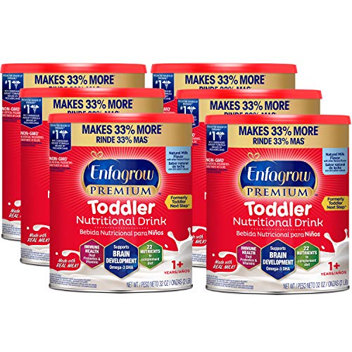Enfagrow Premium Toddler Nutritional Milk Drink, Natural Milk Flavor Powder, 32oz Can, From the Makers of Enfamil- Omega 3 DHA Prebiotics Non-GMO, 6 Cans (Formerly Toddler Next Step, Package May Vary)