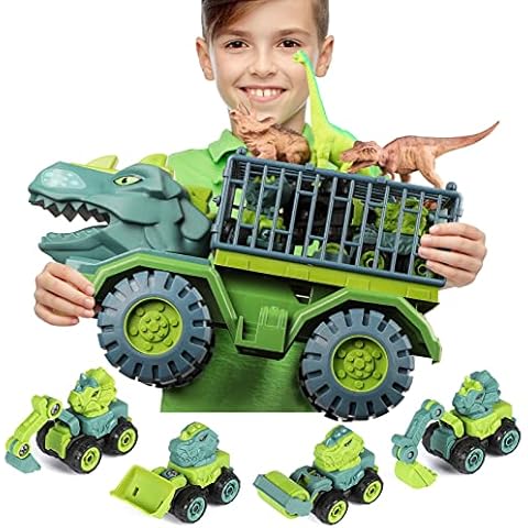 burgkidz Dinosaur Truck Toys, Dino Trucks Transport Carrier Playset with Dinosaur Figures, Excavator Toy, Dinosaur Gifts for Kids Boys Girls Ages 3 4 5 6 Years Old Cover