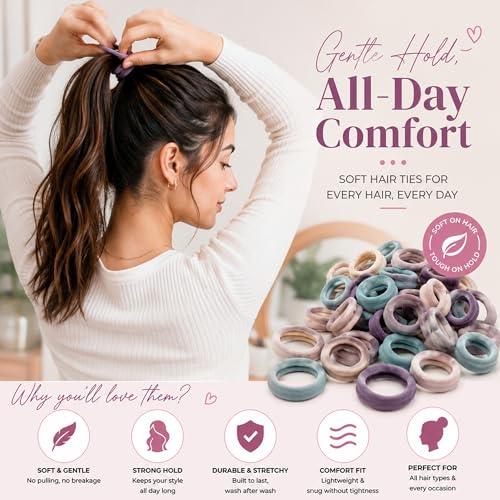 Image of GLUN Bohemian Multicolor Ponytail Holders Hair Ties 50 Piece, Soft Elastic Scrunchie Stretch Bands for Women, Girls & Teens, Non-Slip Elastics, Daily Use & Styling Accessories