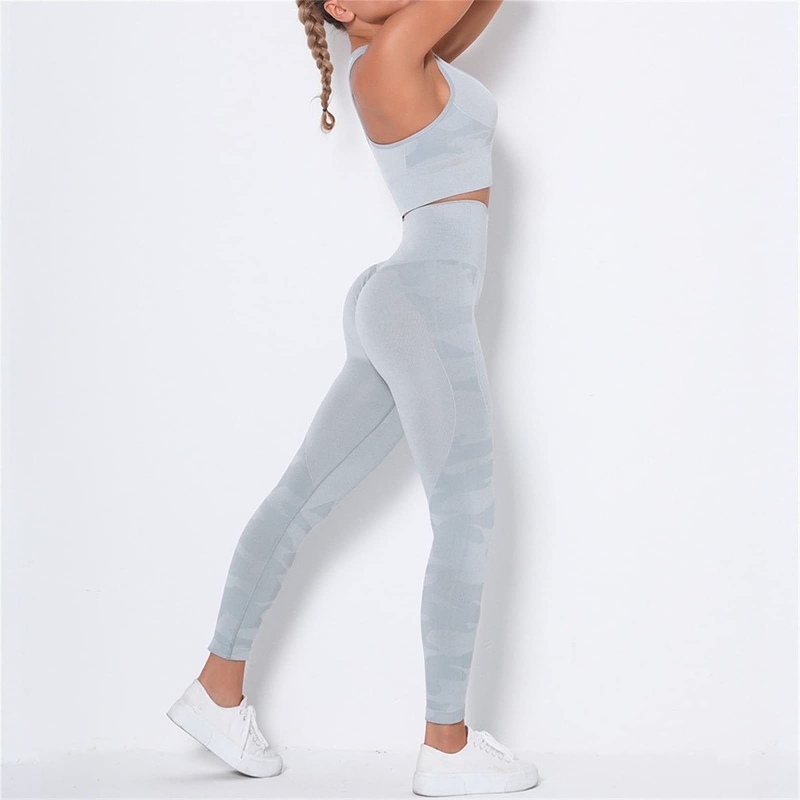 Damskie dresy treningowe do jogi, strój dla kobiet, zestaw 2 sztuki, nakładka do jogi Scrunch tłok, gimnastyka, legginsy bez ramion, sportowy biustonosz z rękawami crop Top Yoga Fitness dres treningowy 2 sztuki