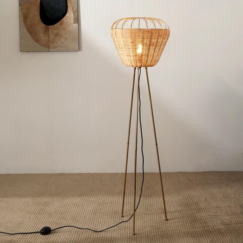 Image of FIG Living Meiji - Tapered Dome Floor Lamp | 130 cm Tall Standing Lamp | Modern Style & Metal Finished Tripod Lampbase | Best for Home Decor, Living Room, Home Office