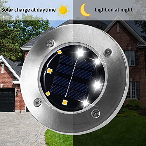 Otdair 8-Pack Solar Ground Lights with 12 LEDs - Waterproof In-Ground Landscape Disk Lights for Pathways, Yards, Decks, and Patios (White Light)
