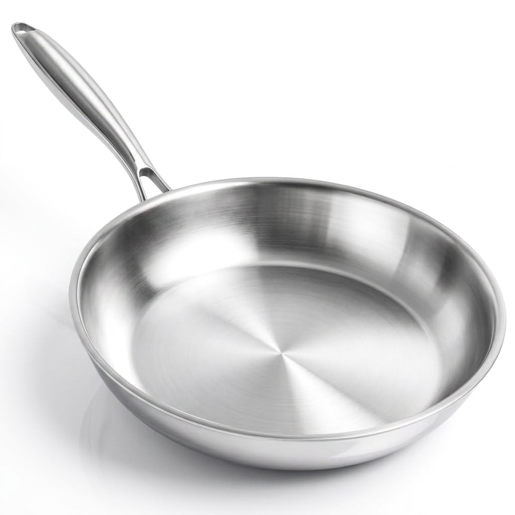 KIANGKIANG Stainless Steel Frying Pan Metal Handle, Uniform Heat Conduction, Universal Kitchen Cookware，24CM